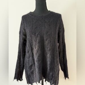 Anthropologie Boho Cabincore Black Textured Knit Wool Sweater Small